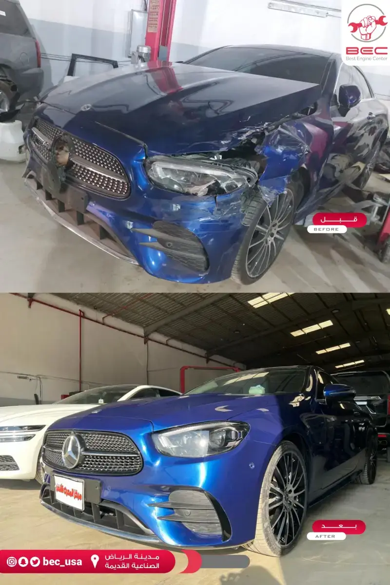 إصلاح صدمات سيارة مرسيدس قبل وبعد بالرياض